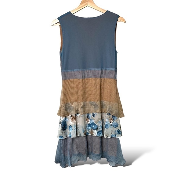 SAOPAULO 100% Silk Fully Lined Sleeveless Tiered Vee Neck Mini Dress US Sz 4 - Picture 4 of 12